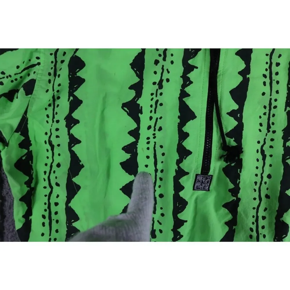 Ocean Pacific Vintage Mens M Green Black Pullover Windbreaker Geometric Surf USA